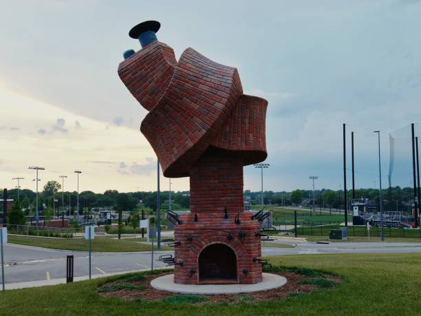 Overland Park, Kansas - May 31, 2023: Johnson County Community College Twisted Chimney Trumpet Sculpture