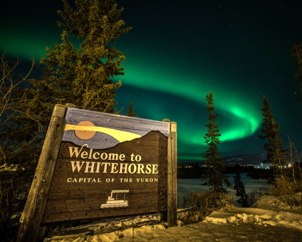 aurora boreal vista no norte do canadá, território de yukon, aurora boreal - rio yukon - fotografias e filmes do acervo