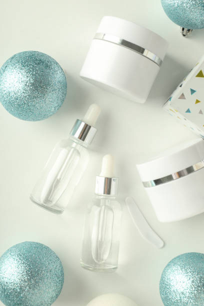 istock Composition with winter cosmetic products on white background 1495203639