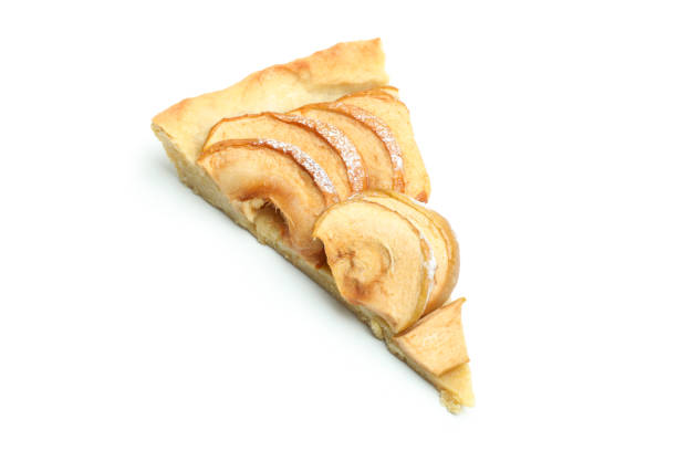 Piece of apple pie isolated on white background