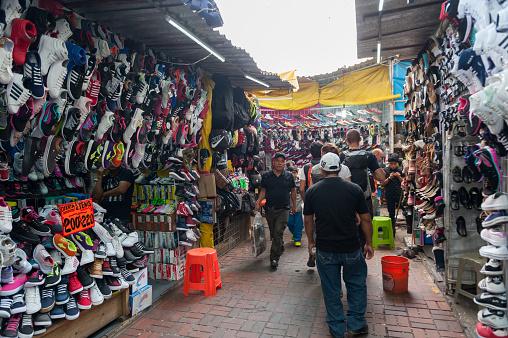 Mexico - October 19, 2017: Mexico Market With Many Shoes on Sale.