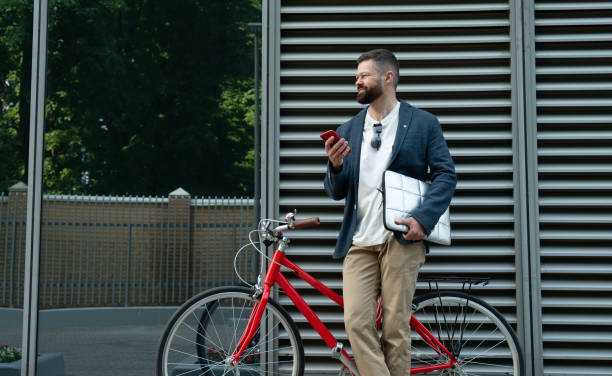 istock Stylish bearded man with bicycle 1495213170