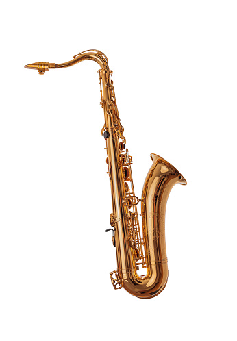 Teenage boy play saxophone at home