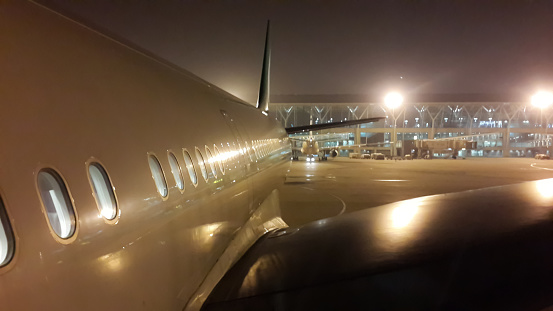 Shanghai, China - May 10th 2016 - Mahan Air Airbus at Shanghai Pudong Airport Ramp at Night (PVG)