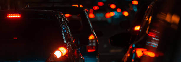 Cars are stuck in traffic stock photo
