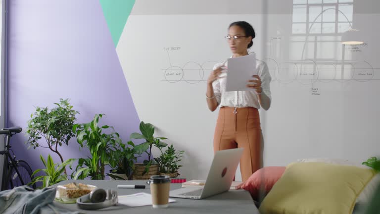 confident business woman practicing speech preparing for corporate proposal presentation female entrepreneur getting ready in modern office