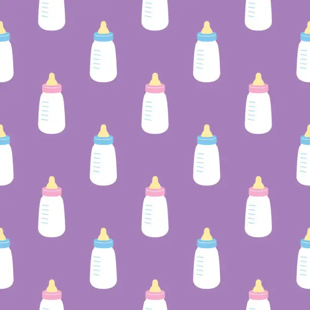 Vector illustration of Baby Bottles Seamless Pattern