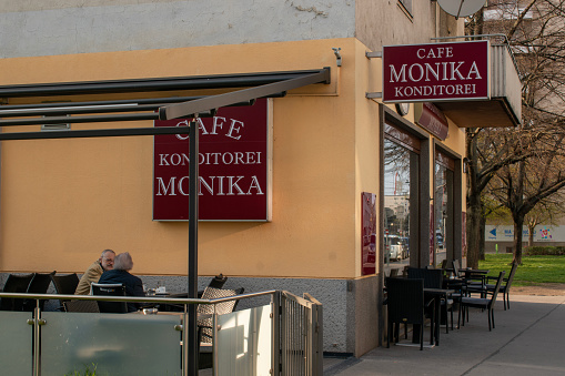 vienna, austria 10 April 2023. cafe monika. . dine-in. takeaway. no delivery.