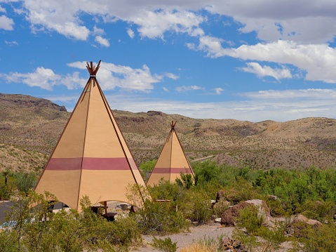 Sun protecting teepees along highway 170 in BIg Bend Ranch state park Texas