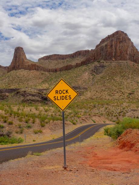 istock Rock slides warning sign driving through Big Bend Ranch state park 1495223175