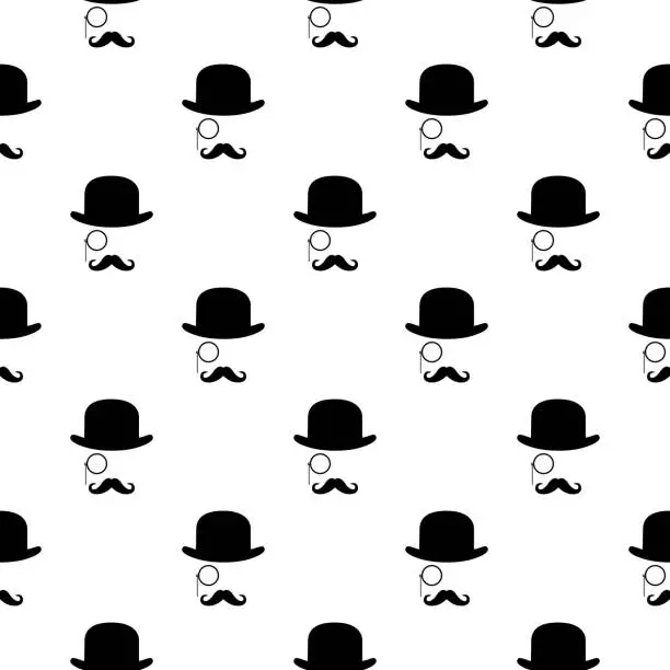 Vector illustration of Bowler Hat And Monicle Face Seamless Pattern