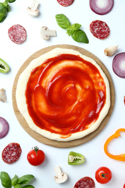 istock Concept of cooking pizza on white background 1495234851