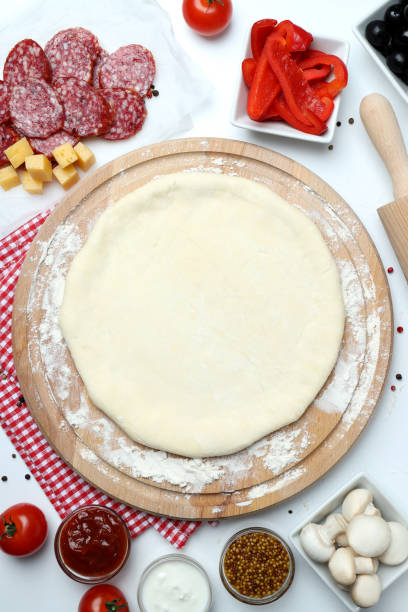 istock Concept of cooking pizza on white background 1495235068
