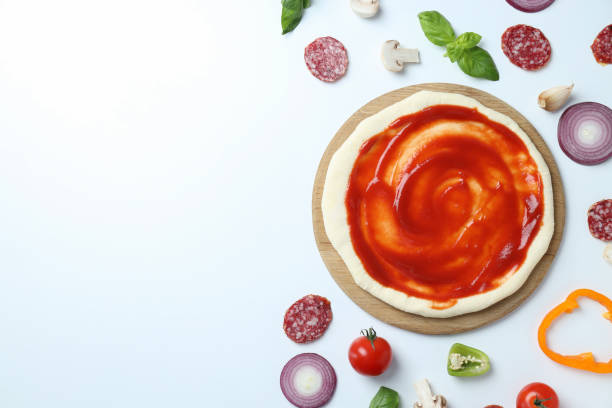istock Concept of cooking pizza on white background 1495235521