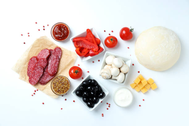 istock Concept of cooking pizza on white background 1495235812