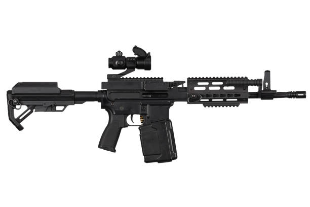 istock Machinegun from carbine with belt-fed upper receiver that convert AR-15 or M16 from a standard, magazine rifle to light machine gun. Isolated on a white background 1495238004