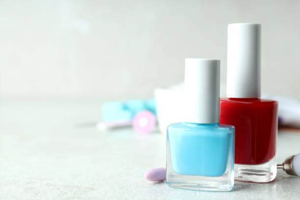 istock Concept of nail care with manicure accessories on light textured table 1495239653