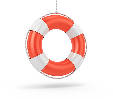 Life buoy isolated on white background. Horizontal composition with copy space. Clipping path is included.