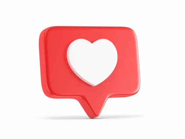 Photo of One like social media notification with heart icon isolated on white background stock photo
