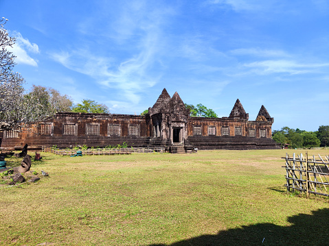 Vat Phou temple, a ruined Khmer Hindu temple complex in southern Laos and one of the oldest places of worship in Southeast Asia. It is at the base of mount Lingaparvata, some 6 kilometres from the Mekong in Champasak Province.