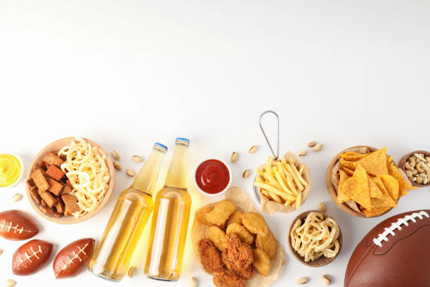 istock Concept of Super bowl snacks on white background 1495250450