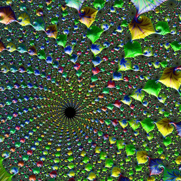 A spiral swirl of reactive color fractal images