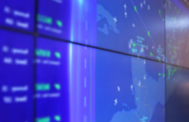 Blurred background of radar air traffic control screen.