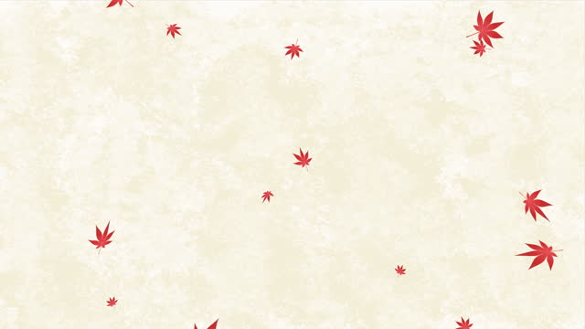 4k loop animation video with lots of autumn red Japanese maple leaves falling on a Japanese paper-style beige background.