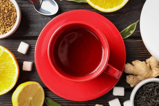 istock Concept of hot drink with tea, close up 1495258393