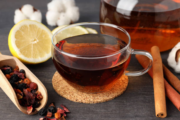 istock Concept of hot drink with tea, close up 1495258519