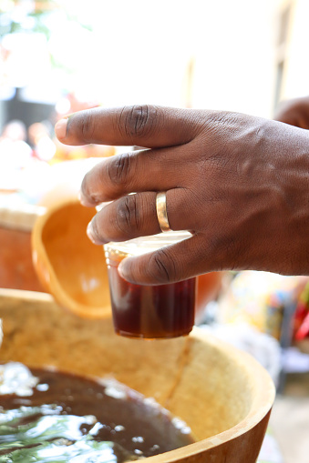 Locally brewed assorted drinks such as asaana. soobolo, zonko, ginger drink or saamia being served on African Union Day day to build in students a sense of patriotism