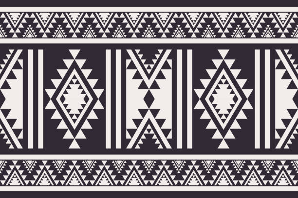 남서부 나바호 국경 흑백 패턴입니다. - rug stock illustrations