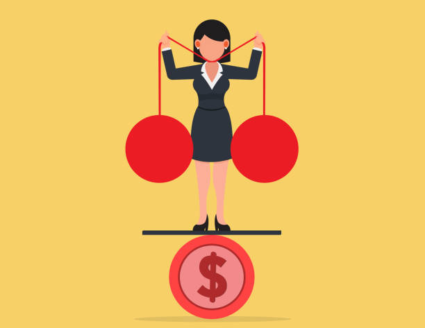 istock Financial problem. Business woman weighing between huge debts and income 1495261548