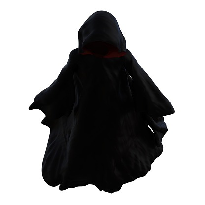Scary floating cloak isolated on white, 3d render.