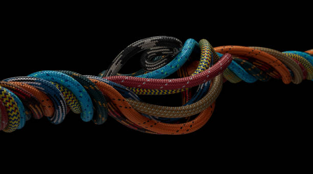 красочный 3d-рендеринг скрученного паракорда с обтравочным контуром - cable intertwined nobody technology стоковые фото и изображения
