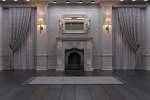Empty Victorian Room, 3d render.