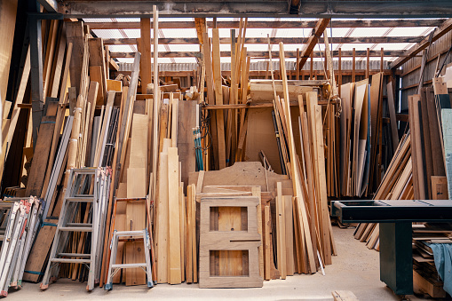 Various wood in a workshop