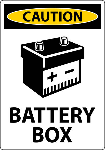 白い背景にアイコンサイン付きの注意バッテリーボックス - fuel and power generation aa battery reusable点のイラスト素材／クリップアート素材／マンガ素材／アイコン素材