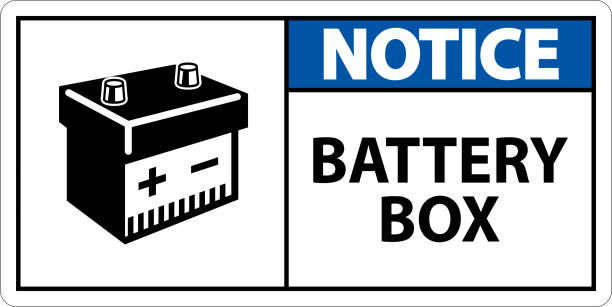 白い背景にアイコンサイン付きのバッテリーボックスに注意してください - fuel and power generation aa battery reusable点のイラスト素材／クリップアート素材／マンガ素材／アイコン素材