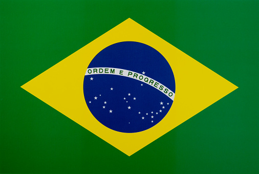 Close up of Brazilian flag.