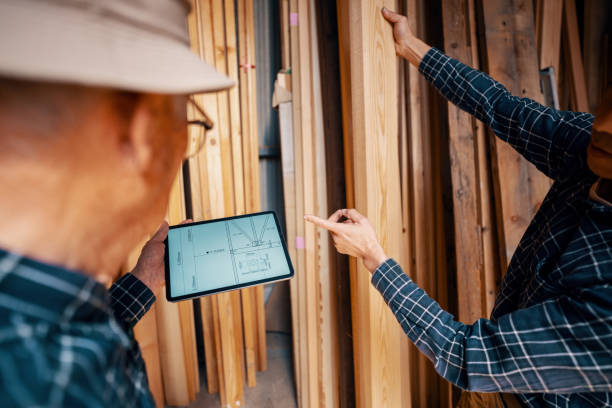 istock Two carpenters looking at blueprints on a digital tablet 1495276784