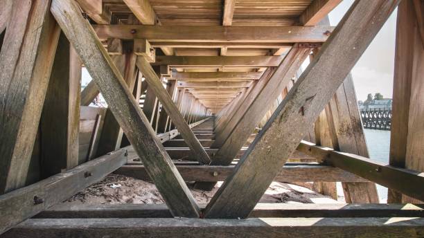 istock Close-up shot of wooden beams inside a bridge structure 1495277120