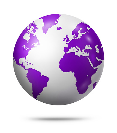 Purple earth globe isolated on white background. 3D illustration