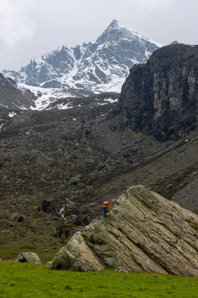 istock Mature man climbs boulder in mountain meadow 1495282503