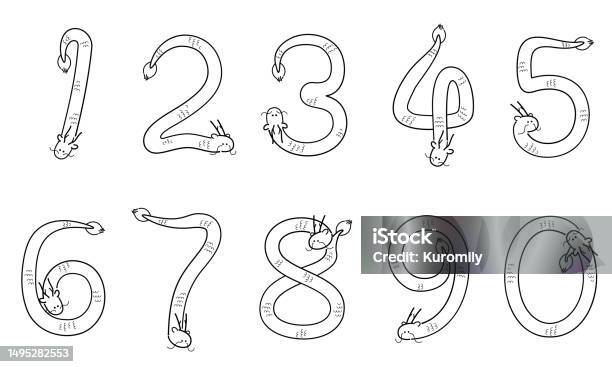 Dragon Numbers Dragonshaped Numbers Stock Illustration - Download Image Now - Animal ...
