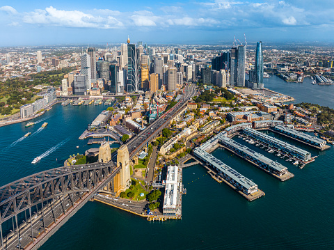 Aerial view of Sydney CBD from the harbour.