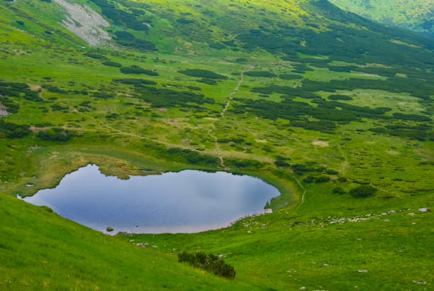 small lake in the green mountain valley bowl