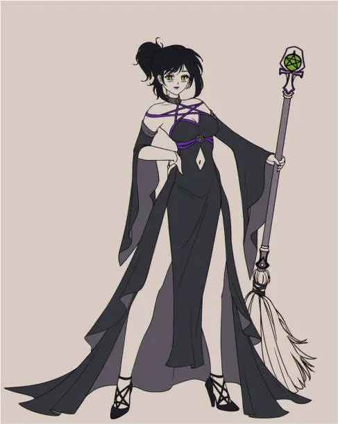 Vector illustration of Anime manga full body witch broom