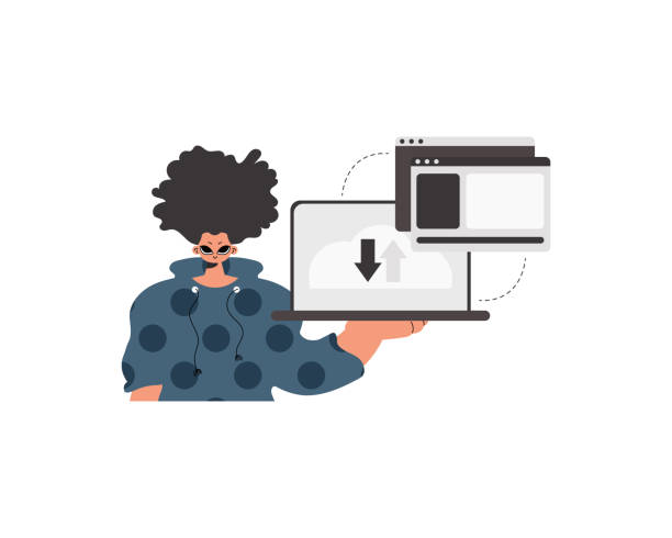 istock The person is holding a tablet in which information is being synchronized. Compelled. Trendy style, Vector Illustration 1495290527