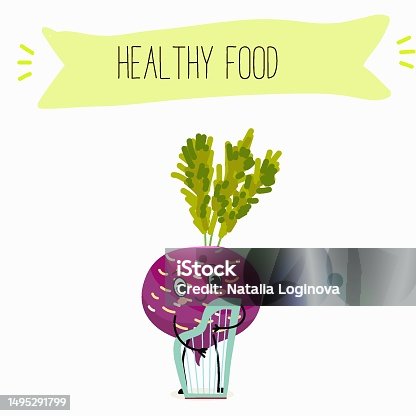 istock Illustration with funny vegetables characters  black swede, Danish swede, red winter radish. Funny and healthy food. Vitamins, salad, cute face food, ingredients. 1495291799